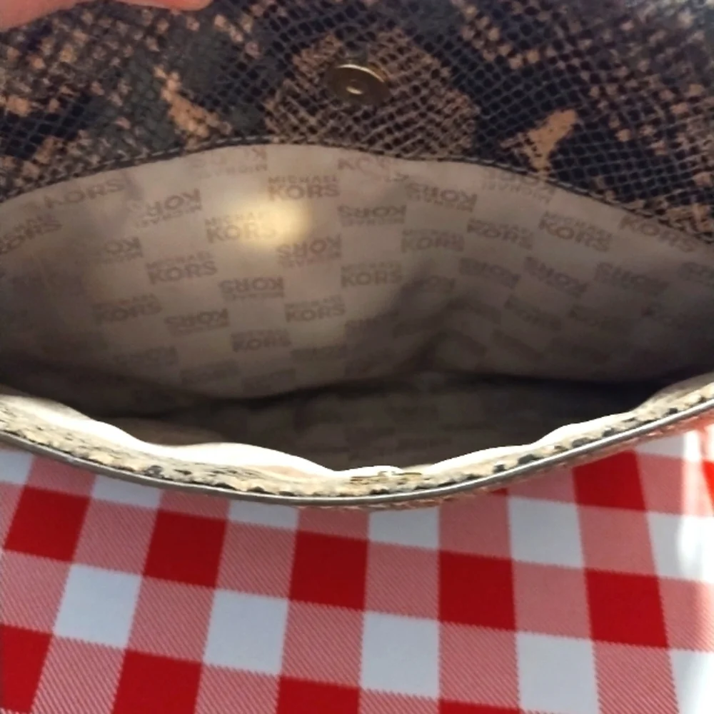 Michael Michael Kors Beige Python Embossed Leather Turnlock Purse